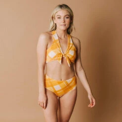Butterscotch Plaid Top Knot -Fashion Swimsuit butterscotch plaid top knot