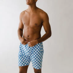 Wind And Sea Shorts, Blue Checkers -Fashion Swimsuit checker short square all