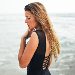 The Maria, Black Mesh One-Piece Swimsuit -Fashion Swimsuit maria side