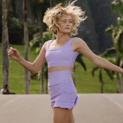 Periwinkle High-Waisted Swim Skirt -Fashion Swimsuit purple skirt side all